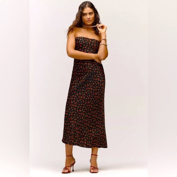 NWT! The Tilda Floral Strapless Black Slip Dress By Anthropologie - Multiple🎃 - Picture 1 of 13